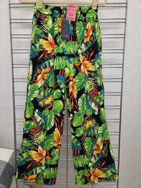 RACHEL Rachel Roy Tropical Wide-Leg Pants in Black & Green
